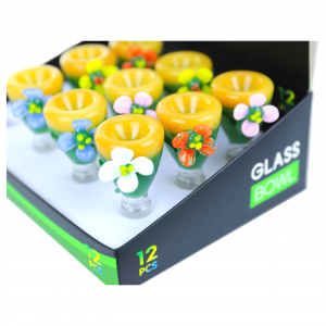 Clover Glass 14mm Flower Art Bowl - Assorted Colors - 12ct Display [WPH-261-D12]